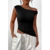 imagePRETTYGARDEN Womens Off The Shoulder Y2K Tops 2026 Summer Sleeveless Asymmetrical Ruched Going Out Tank Top Fashion ClothingBlack