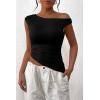 imagePRETTYGARDEN Womens Off The Shoulder Y2K Tops 2026 Summer Sleeveless Asymmetrical Ruched Going Out Tank Top Fashion ClothingBlack