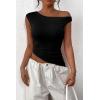 imagePRETTYGARDEN Womens Off The Shoulder Y2K Tops 2026 Summer Sleeveless Asymmetrical Ruched Going Out Tank Top Fashion ClothingBlack