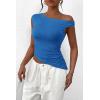 imagePRETTYGARDEN Womens Off The Shoulder Y2K Tops 2026 Summer Sleeveless Asymmetrical Ruched Going Out Tank Top Fashion ClothingBlue