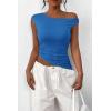 imagePRETTYGARDEN Womens Off The Shoulder Y2K Tops 2026 Summer Sleeveless Asymmetrical Ruched Going Out Tank Top Fashion ClothingBlue