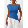 imagePRETTYGARDEN Womens Off The Shoulder Y2K Tops 2026 Summer Sleeveless Asymmetrical Ruched Going Out Tank Top Fashion ClothingBlue
