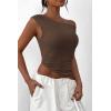 imagePRETTYGARDEN Womens Off The Shoulder Y2K Tops 2026 Summer Sleeveless Asymmetrical Ruched Going Out Tank Top Fashion ClothingCoffee