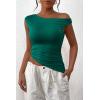 imagePRETTYGARDEN Womens Off The Shoulder Y2K Tops 2026 Summer Sleeveless Asymmetrical Ruched Going Out Tank Top Fashion ClothingDark Green
