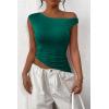 imagePRETTYGARDEN Womens Off The Shoulder Y2K Tops 2026 Summer Sleeveless Asymmetrical Ruched Going Out Tank Top Fashion ClothingDark Green