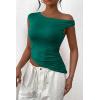 imagePRETTYGARDEN Womens Off The Shoulder Y2K Tops 2026 Summer Sleeveless Asymmetrical Ruched Going Out Tank Top Fashion ClothingDark Green