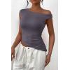 imagePRETTYGARDEN Womens Off The Shoulder Y2K Tops 2026 Summer Sleeveless Asymmetrical Ruched Going Out Tank Top Fashion ClothingDark Grey