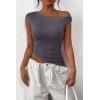 imagePRETTYGARDEN Womens Off The Shoulder Y2K Tops 2026 Summer Sleeveless Asymmetrical Ruched Going Out Tank Top Fashion ClothingDark Grey