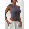 imagePRETTYGARDEN Womens Off The Shoulder Y2K Tops 2026 Summer Sleeveless Asymmetrical Ruched Going Out Tank Top Fashion ClothingDark Grey