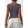 imagePRETTYGARDEN Womens Off The Shoulder Y2K Tops 2026 Summer Sleeveless Asymmetrical Ruched Going Out Tank Top Fashion ClothingDark Grey