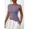 imagePRETTYGARDEN Womens Off The Shoulder Y2K Tops 2026 Summer Sleeveless Asymmetrical Ruched Going Out Tank Top Fashion ClothingDusty Violet