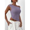 imagePRETTYGARDEN Womens Off The Shoulder Y2K Tops 2026 Summer Sleeveless Asymmetrical Ruched Going Out Tank Top Fashion ClothingDusty Violet