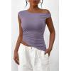 imagePRETTYGARDEN Womens Off The Shoulder Y2K Tops 2026 Summer Sleeveless Asymmetrical Ruched Going Out Tank Top Fashion ClothingDusty Violet