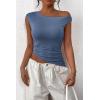imagePRETTYGARDEN Womens Off The Shoulder Y2K Tops 2026 Summer Sleeveless Asymmetrical Ruched Going Out Tank Top Fashion ClothingGrey Blue