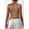 imagePRETTYGARDEN Womens Off The Shoulder Y2K Tops 2026 Summer Sleeveless Asymmetrical Ruched Going Out Tank Top Fashion ClothingKhaki