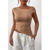 imagePRETTYGARDEN Womens Off The Shoulder Y2K Tops 2026 Summer Sleeveless Asymmetrical Ruched Going Out Tank Top Fashion ClothingKhaki