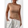 imagePRETTYGARDEN Womens Off The Shoulder Y2K Tops 2026 Summer Sleeveless Asymmetrical Ruched Going Out Tank Top Fashion ClothingKhaki