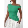 imagePRETTYGARDEN Womens Off The Shoulder Y2K Tops 2026 Summer Sleeveless Asymmetrical Ruched Going Out Tank Top Fashion ClothingLight Green