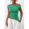 imagePRETTYGARDEN Womens Off The Shoulder Y2K Tops 2026 Summer Sleeveless Asymmetrical Ruched Going Out Tank Top Fashion ClothingLight Green
