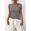 imagePRETTYGARDEN Womens Off The Shoulder Y2K Tops 2026 Summer Sleeveless Asymmetrical Ruched Going Out Tank Top Fashion ClothingLight Grey