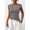 imagePRETTYGARDEN Womens Off The Shoulder Y2K Tops 2026 Summer Sleeveless Asymmetrical Ruched Going Out Tank Top Fashion ClothingLight Grey
