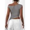 imagePRETTYGARDEN Womens Off The Shoulder Y2K Tops 2026 Summer Sleeveless Asymmetrical Ruched Going Out Tank Top Fashion ClothingLight Grey