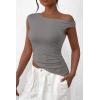imagePRETTYGARDEN Womens Off The Shoulder Y2K Tops 2026 Summer Sleeveless Asymmetrical Ruched Going Out Tank Top Fashion ClothingLight Grey