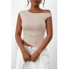 imagePRETTYGARDEN Womens Off The Shoulder Y2K Tops 2026 Summer Sleeveless Asymmetrical Ruched Going Out Tank Top Fashion ClothingLight Khaki