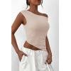 imagePRETTYGARDEN Womens Off The Shoulder Y2K Tops 2026 Summer Sleeveless Asymmetrical Ruched Going Out Tank Top Fashion ClothingLight Khaki