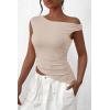 imagePRETTYGARDEN Womens Off The Shoulder Y2K Tops 2026 Summer Sleeveless Asymmetrical Ruched Going Out Tank Top Fashion ClothingLight Khaki