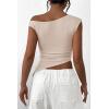 imagePRETTYGARDEN Womens Off The Shoulder Y2K Tops 2026 Summer Sleeveless Asymmetrical Ruched Going Out Tank Top Fashion ClothingLight Khaki