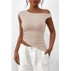 imagePRETTYGARDEN Womens Off The Shoulder Y2K Tops 2026 Summer Sleeveless Asymmetrical Ruched Going Out Tank Top Fashion ClothingLight Khaki