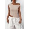 imagePRETTYGARDEN Womens Off The Shoulder Y2K Tops 2026 Summer Sleeveless Asymmetrical Ruched Going Out Tank Top Fashion ClothingLight Khaki