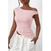 imagePRETTYGARDEN Womens Off The Shoulder Y2K Tops 2026 Summer Sleeveless Asymmetrical Ruched Going Out Tank Top Fashion ClothingLight Pink