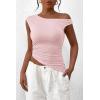 imagePRETTYGARDEN Womens Off The Shoulder Y2K Tops 2026 Summer Sleeveless Asymmetrical Ruched Going Out Tank Top Fashion ClothingLight Pink