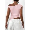 imagePRETTYGARDEN Womens Off The Shoulder Y2K Tops 2026 Summer Sleeveless Asymmetrical Ruched Going Out Tank Top Fashion ClothingLight Pink