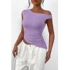 imagePRETTYGARDEN Womens Off The Shoulder Y2K Tops 2026 Summer Sleeveless Asymmetrical Ruched Going Out Tank Top Fashion ClothingLight Purple