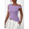 imagePRETTYGARDEN Womens Off The Shoulder Y2K Tops 2026 Summer Sleeveless Asymmetrical Ruched Going Out Tank Top Fashion ClothingLight Purple