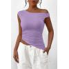 imagePRETTYGARDEN Womens Off The Shoulder Y2K Tops 2026 Summer Sleeveless Asymmetrical Ruched Going Out Tank Top Fashion ClothingLight Purple