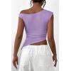 imagePRETTYGARDEN Womens Off The Shoulder Y2K Tops 2026 Summer Sleeveless Asymmetrical Ruched Going Out Tank Top Fashion ClothingLight Purple
