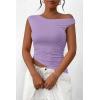 imagePRETTYGARDEN Womens Off The Shoulder Y2K Tops 2026 Summer Sleeveless Asymmetrical Ruched Going Out Tank Top Fashion ClothingLight Purple
