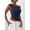 imagePRETTYGARDEN Womens Off The Shoulder Y2K Tops 2026 Summer Sleeveless Asymmetrical Ruched Going Out Tank Top Fashion ClothingNavy