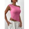 imagePRETTYGARDEN Womens Off The Shoulder Y2K Tops 2026 Summer Sleeveless Asymmetrical Ruched Going Out Tank Top Fashion ClothingPink