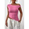 imagePRETTYGARDEN Womens Off The Shoulder Y2K Tops 2026 Summer Sleeveless Asymmetrical Ruched Going Out Tank Top Fashion ClothingPink