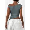 imagePRETTYGARDEN Womens Off The Shoulder Y2K Tops 2026 Summer Sleeveless Asymmetrical Ruched Going Out Tank Top Fashion ClothingSage Green