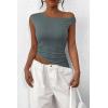 imagePRETTYGARDEN Womens Off The Shoulder Y2K Tops 2026 Summer Sleeveless Asymmetrical Ruched Going Out Tank Top Fashion ClothingSage Green