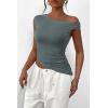 imagePRETTYGARDEN Womens Off The Shoulder Y2K Tops 2026 Summer Sleeveless Asymmetrical Ruched Going Out Tank Top Fashion ClothingSage Green