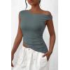 imagePRETTYGARDEN Womens Off The Shoulder Y2K Tops 2026 Summer Sleeveless Asymmetrical Ruched Going Out Tank Top Fashion ClothingSage Green
