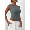 imagePRETTYGARDEN Womens Off The Shoulder Y2K Tops 2026 Summer Sleeveless Asymmetrical Ruched Going Out Tank Top Fashion ClothingSage Green