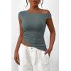 imagePRETTYGARDEN Womens Off The Shoulder Y2K Tops 2026 Summer Sleeveless Asymmetrical Ruched Going Out Tank Top Fashion ClothingSage Green